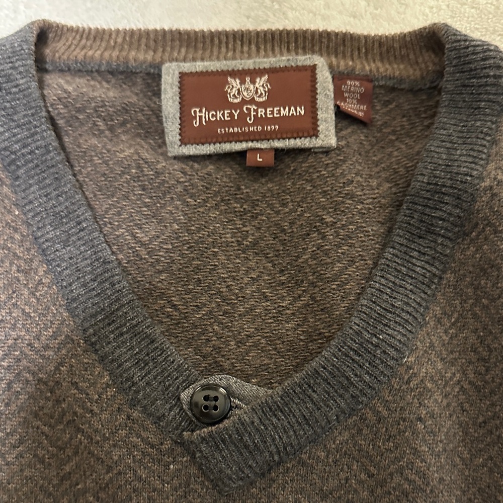 Hickey Freeman V-Neck Sweater in Rich Brown and Charcoal